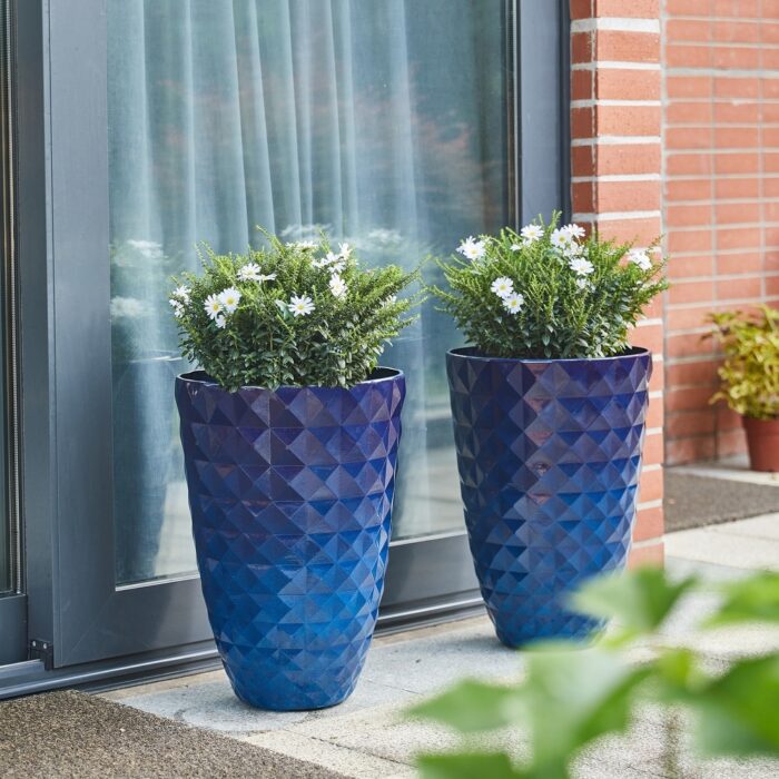 Glitzhome 19.75" H Set of 2 Eco-Friendly Oversized Faux Ceramic Diamond Textured Tall Planter