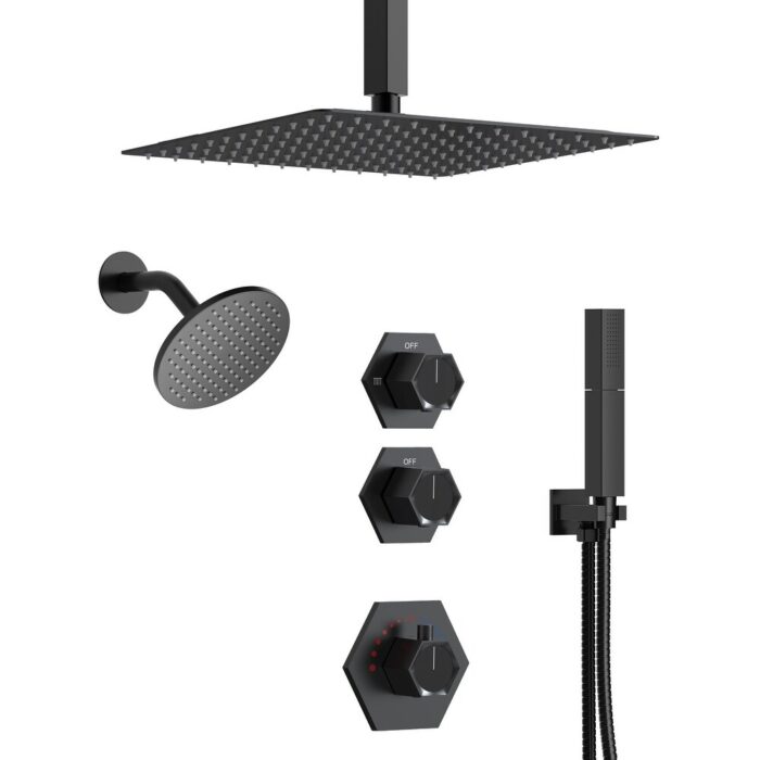 Thermostatic Shower Faucet with Dual Heads 5-Spray Patterns System -12 in.x 6In. Wall Mount