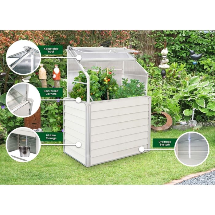 Hanover 5.5-Ft. Elevated Compact Greenhouse with Single Garden Bed and Hidden Storage for Backyard, Patio, Deck, or Balcony - Image 2