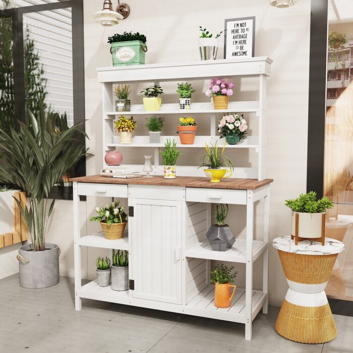 Outdoor Farmhouse Wooden Potting Bench Table - N/A - Image 2