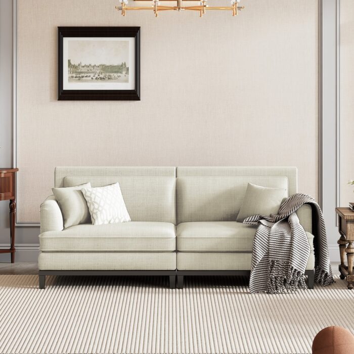 Livingroom Sleeper Loveseat w/ 2 Pillows Armrest Wrinkles Sofa, Beige
