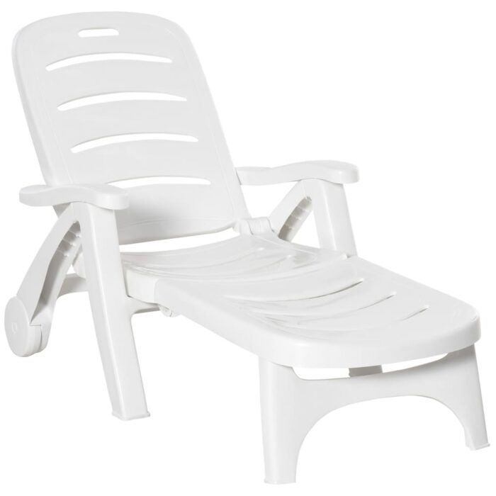 Outsunny Outdoor Folding Chaise Lounge Chair on Wheels, Patio Sun Lounger Recliner & 5-Position Backrest for Garden, Beach, Pool - Image 2