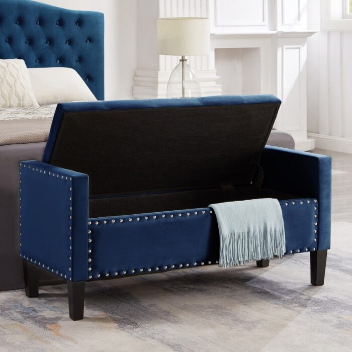 Upholstered Tufted Button Storage Bench for Bedroom Entryway with Armrest - Image 2