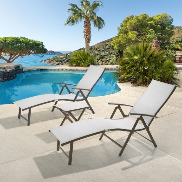 Pellebant Outdoor Adjustable Chaise Lounge Folding Chair and Table Set - N/A