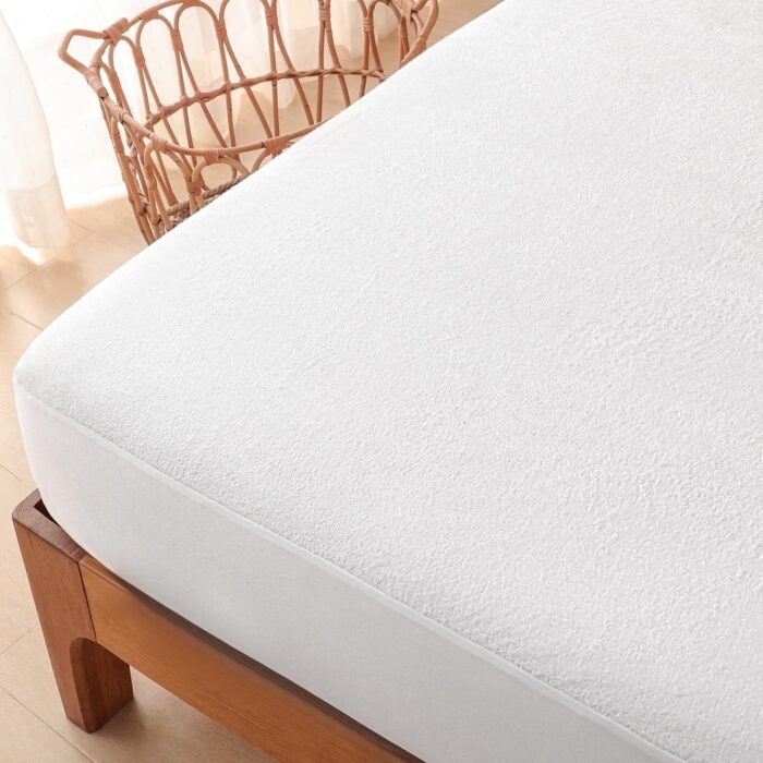 Waterproof Mattress Protector Rayon from Bamboo Fitted Terry Mattress Pad Cover - White - Image 2