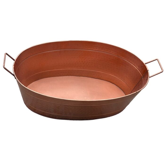 Oval Shape Hammered texture Metal Tub with 2 Side Handles, Copper - 9.5 H x 15 W x 30.5 L Inches - Image 2