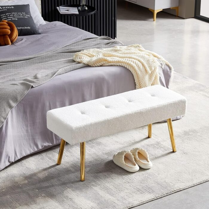 Tangkula Upholstered Velvet Home Bench with Gold Metal Legs - Image 2