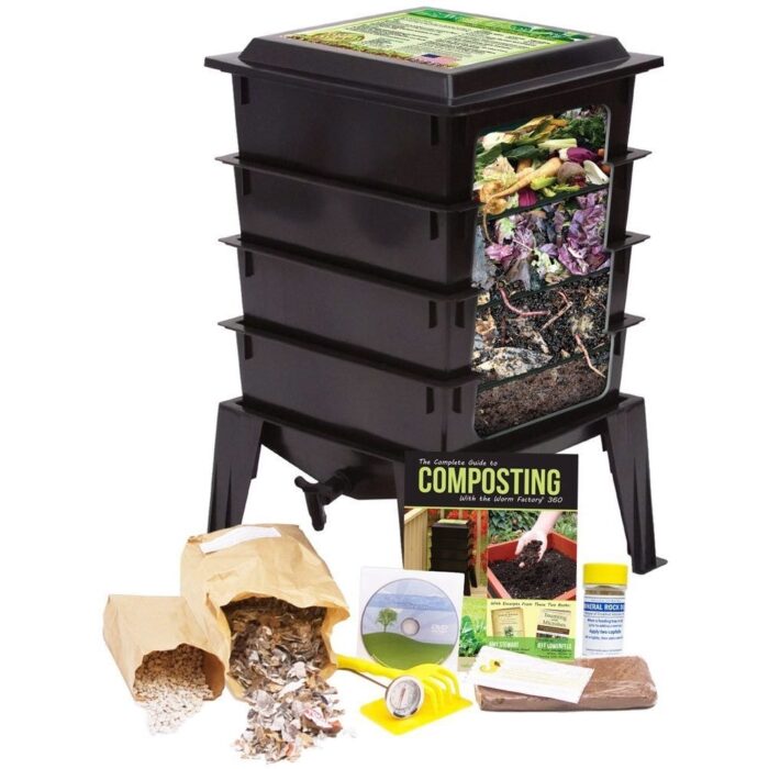 Black Worm Composter with Compost Tea Spigot - Indoor or Outdoor - 18 x 18 x 15 inches