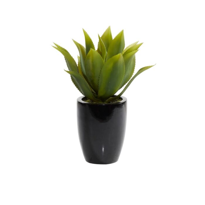 Green Faux Foliage Agave Artificial Plant with Realistic Leaves and Black Fiberglass Pot - 17"L x 16"W x 22"H - Image 2