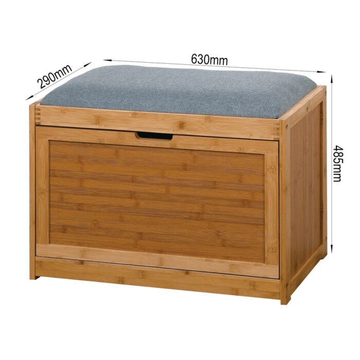 Entryway Bamboo Bench Living Room Storage Shoe Rack with Foldable Shelf 24.8 x 11.6 x 18.9 inch - Image 2