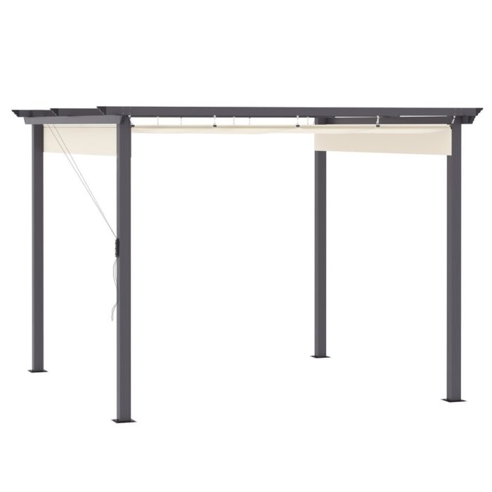 Outsunny 10' x 10' Retractable Pergola Canopy Patio Gazebo Sun Shelter with Aluminum Frame for Outdoors, Cream White - Image 2