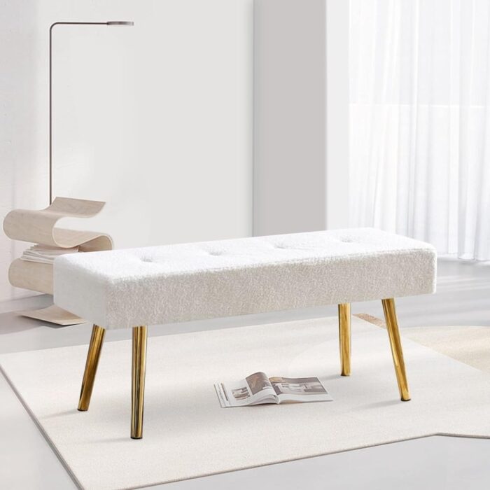 Tangkula Upholstered Velvet Home Bench with Gold Metal Legs