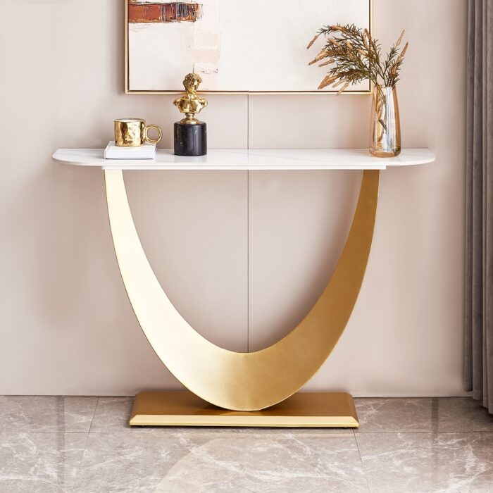 Console Table, Modern Hallway Table with Unique "U" Metal Leg & Faux Marble Top, 47" Entryway Tables Sofa Table for Living Room