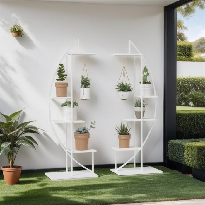 Outsunny Metal Plant Stand,Half Moon Shape Flower Pot Display Shelf - Image 2