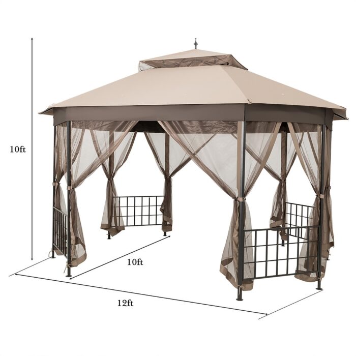 Costway 10' x 12' Octagonal Patio Gazebo Canopy Shelter Double Top - Image 2