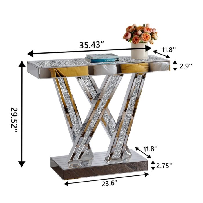 Glam Mirrored W-shaped Base Sofa Table Console Table - Image 2