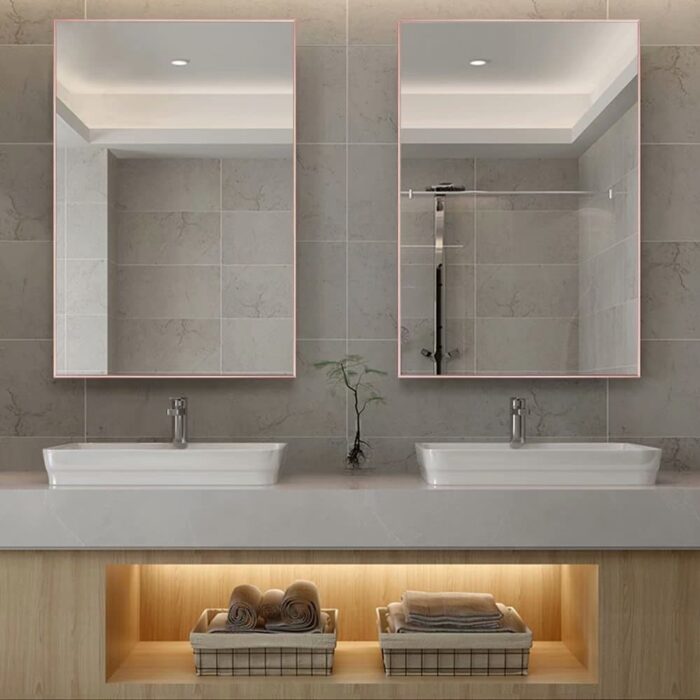 Rectangular Aluminum Framed Glass Bathroom Mirror - Image 2