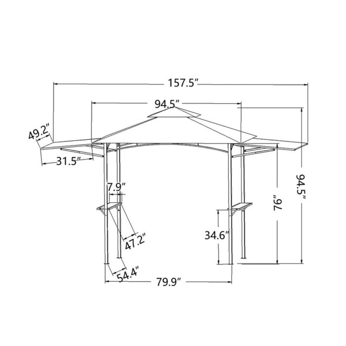 13Ft.Lx4.5Ft.W Steel Double Tiered Backyard Patio BBQ Grill Gazebo with Bar Counters&Extendable Shades, White - Image 2