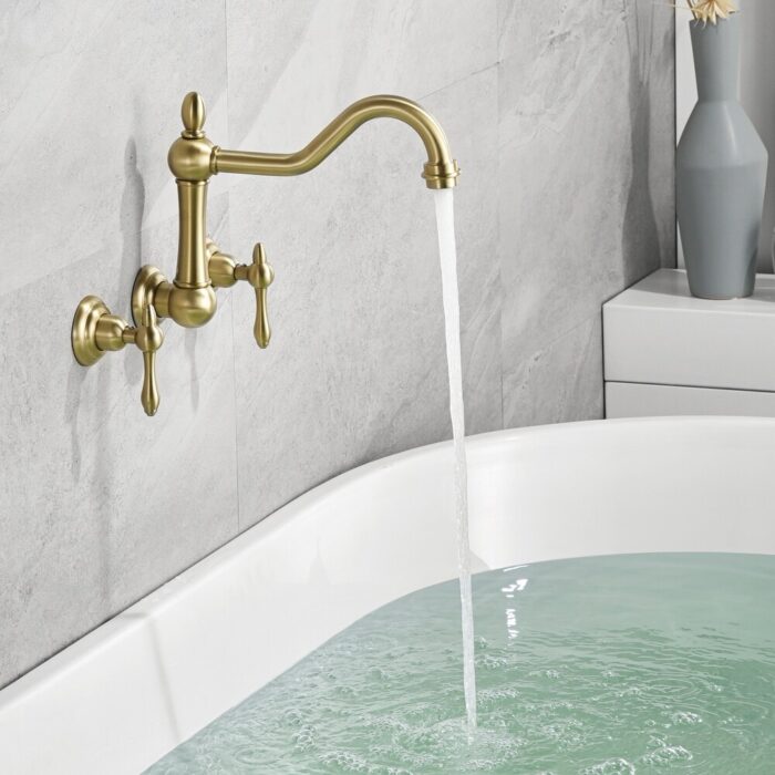 SUMERAIN Vintage Wall Mount Tub Faucet, 8 Inches Center 3 Hole Bathtub Filler Brushed Gold