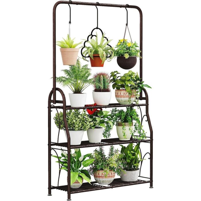 3 Tier Indoor Outdoor Tall Corner Hanging Metal Plant Shelf