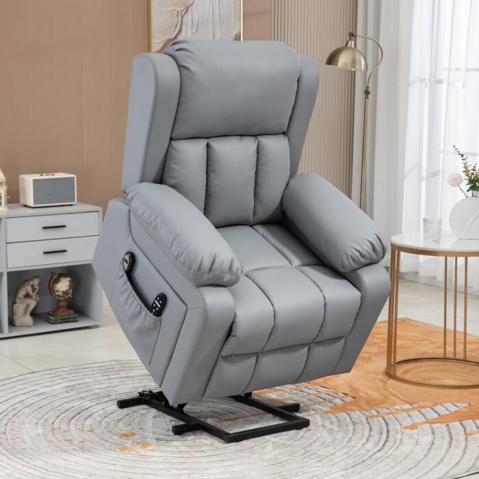 HOMCOM Electric Power Lift Chair, PU Leather Recliner Chair for Elderly with Vibration Massagge, Remote Control, Side Pockets