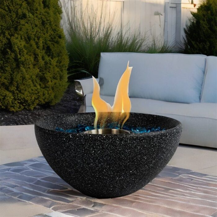 Portable Outdoor Table Top Fire Pit with Blue Glass Beads - N/A