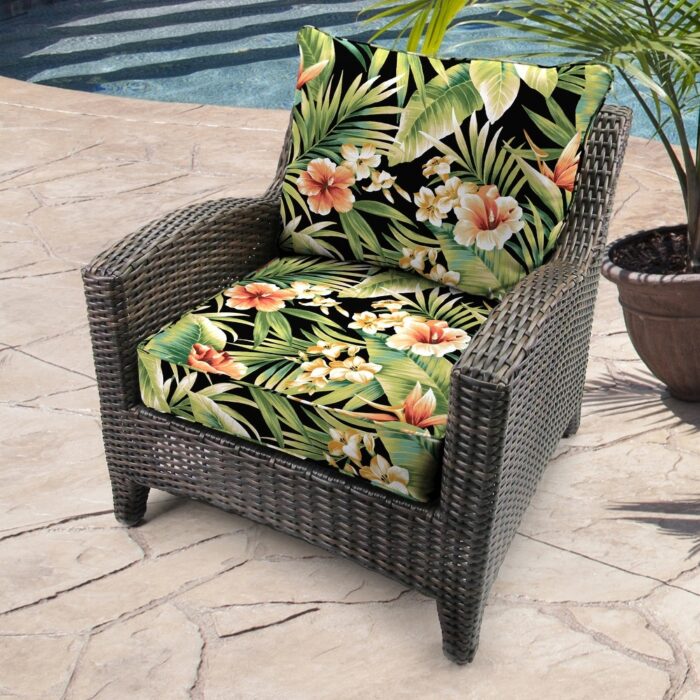 24" x 47" Black Leaves Outdoor Deep Seat Chair Cushion Set - Image 2