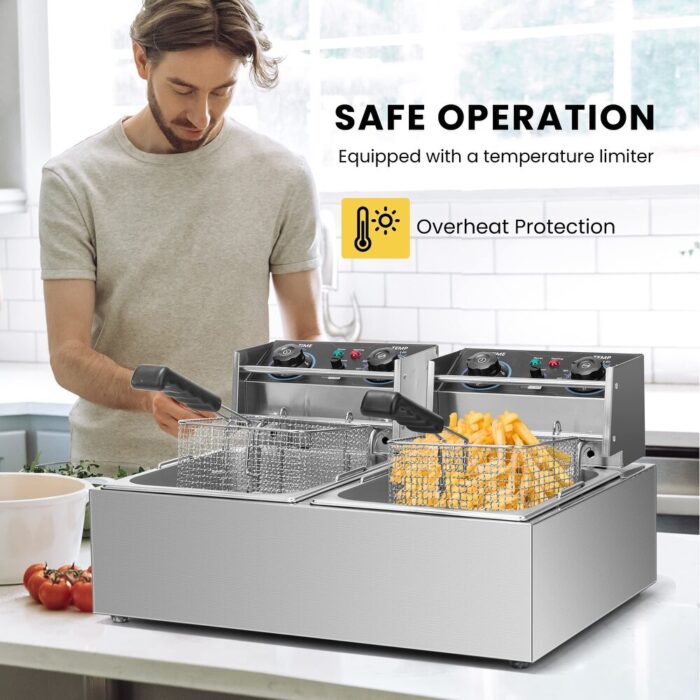5000W 20.7 Qt Electric Deep Fryer with 60-Min Timer and Temperature Control, 2 x 6.35 QT Removable Baskets for Commercial - Image 2