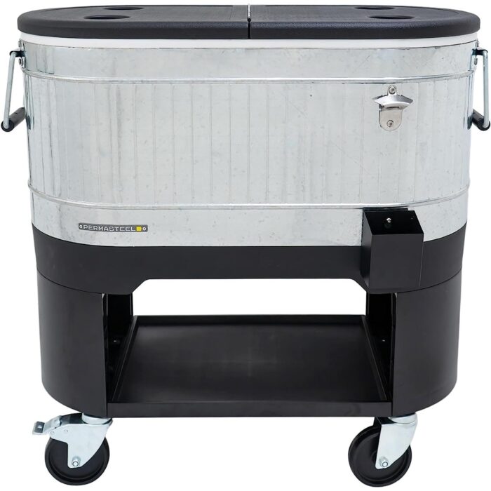 Permasteel 120-Quart Rolling Patio Cooler in Galvanized Steel
