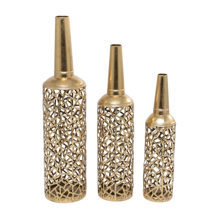 The Novogratz Gold Metal Abstract Patterned Vase with Open Frame Design (Set of 3) - 30, 25, 21"H - Image 2
