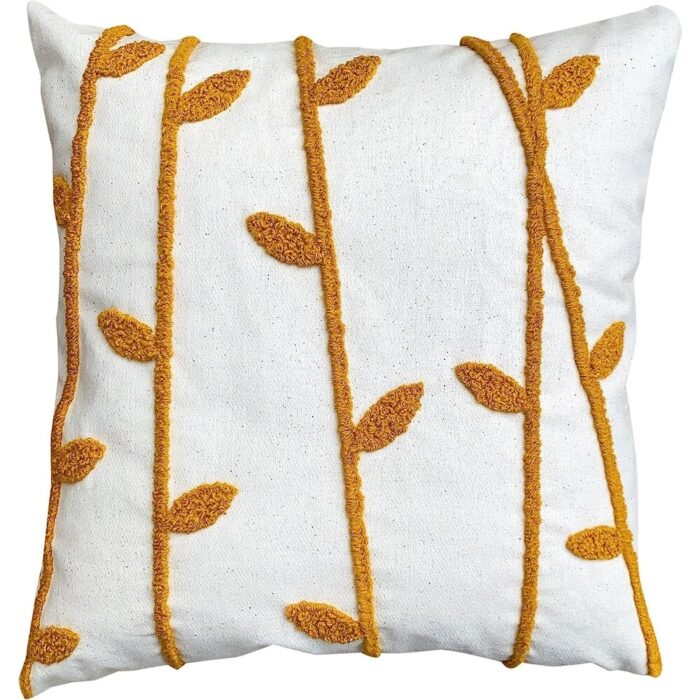 17 x 17 Inch Square Cotton Accent Throw Pillows, Leaf Embroidery, Set of 2, White, Green, Yellow - Image 2