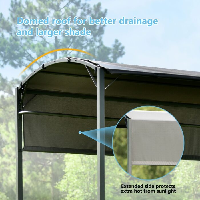 Outdoor 7Ft.Wx6.8Ft.H Steel Double Tiered Backyard Patio BBQ Grill Gazebo with Side Awning, Bar Counters and Hooks, Gray - Image 2