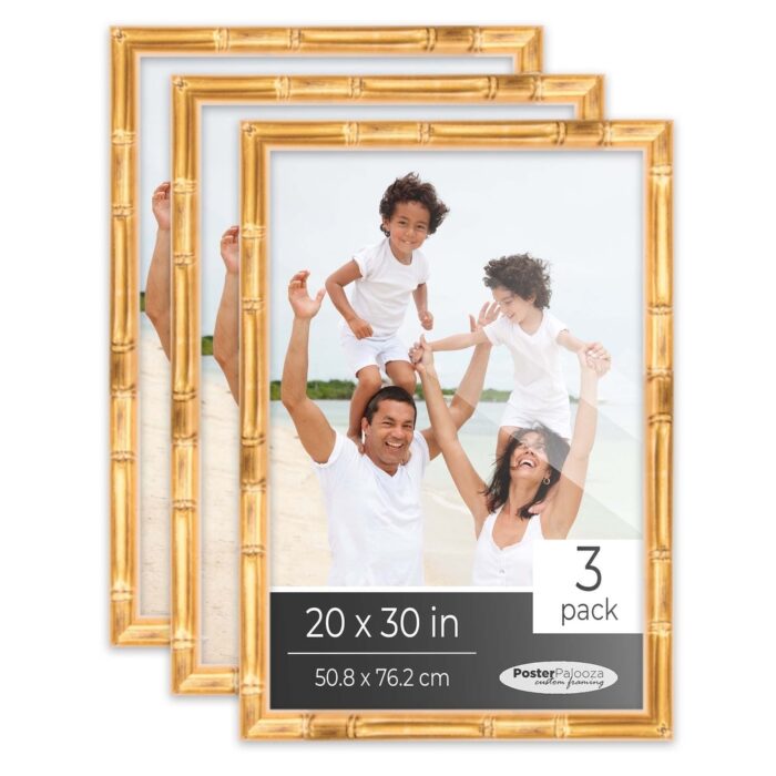 20x30 Gold Bamboo Picture Frame Set Pack of 3 20x30 Wood Picture Frames for Gallery Wall 3 20x30 Gold Bamboo Frames