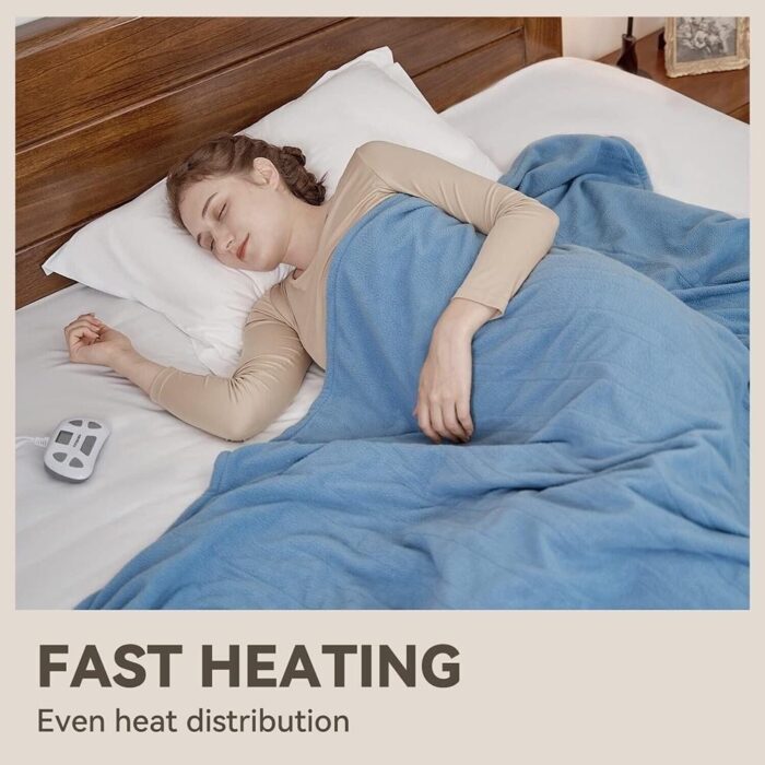 Twin Heated Blanket Polar Fleece Electric Blanket Blue - Image 2