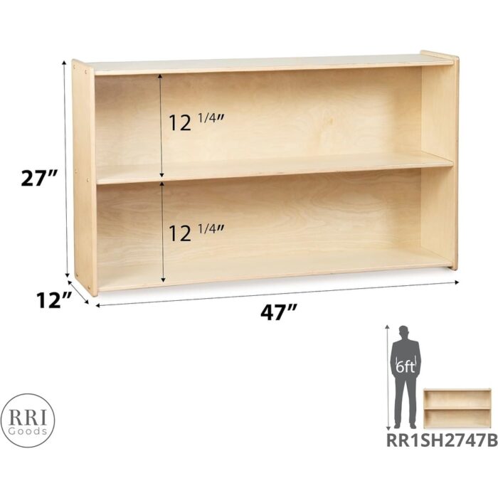 RRI Goods 2-Shelf Montessori Bookshelf, 46.75" W Horizontal Bookshelves for Toddlers, Wooden Kid Storage Organizer - Image 2