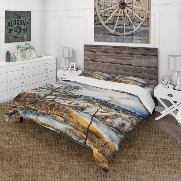 Designart 'Spring Landscape With The Cloudy Sky and The River' Lake House Duvet Cover Set