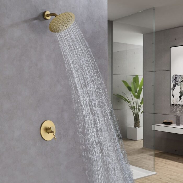 Wall Mounted Shower Faucet With Rough-in Valve Modern Complete Shower System Rainfall 7.87 Inch Round Shower Head Tirm Kit Set - Image 2