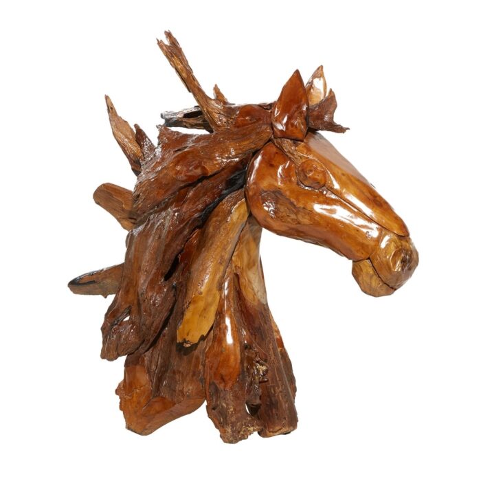 Brown Teak Wood Handmade Horse Sculpture - 31 x 13 x 33 - Image 2