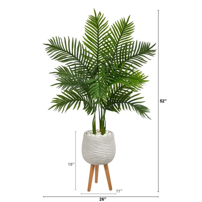 52" Areca Palm Artificial Tree in White Planter (Real Touch) - 19" - Image 2