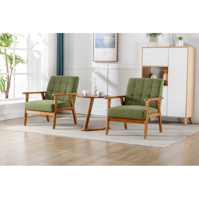 Accent Chairs Set of 2 with Side Table, Modern Lounge Chairs and Solid Wood Armrests for Living Room
