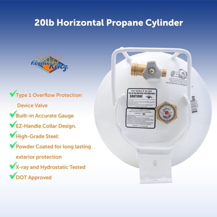 Flame King 20LB Horizontal Propane Cylinder Tank with Valve and Gauge - Image 2