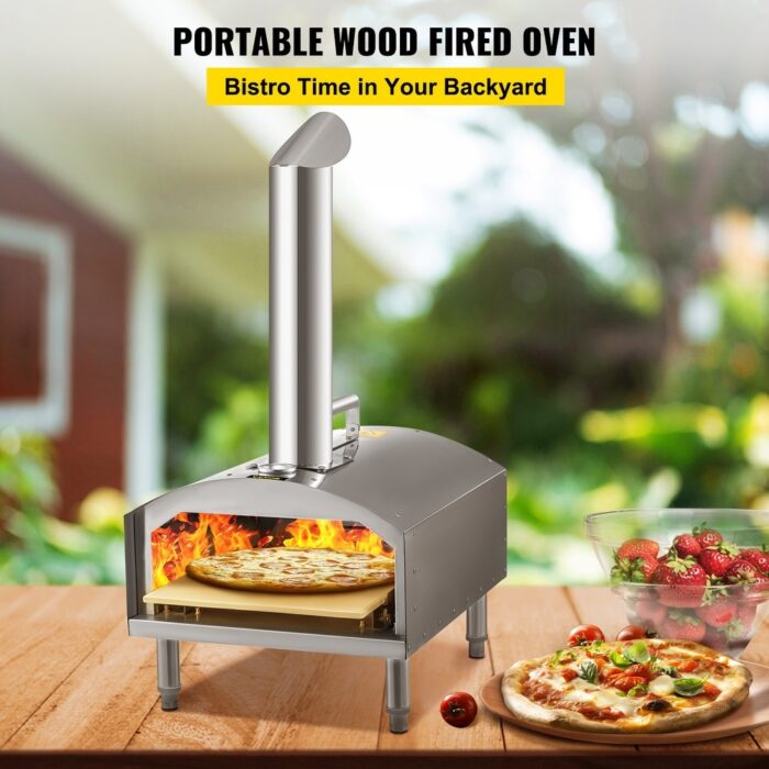 VEVOR Outdoors Portable Pizza Oven Pellet Grill Wood BBQ Smoker Food Grade SS - 19.6 x 15.7 x 29.3" - Image 2