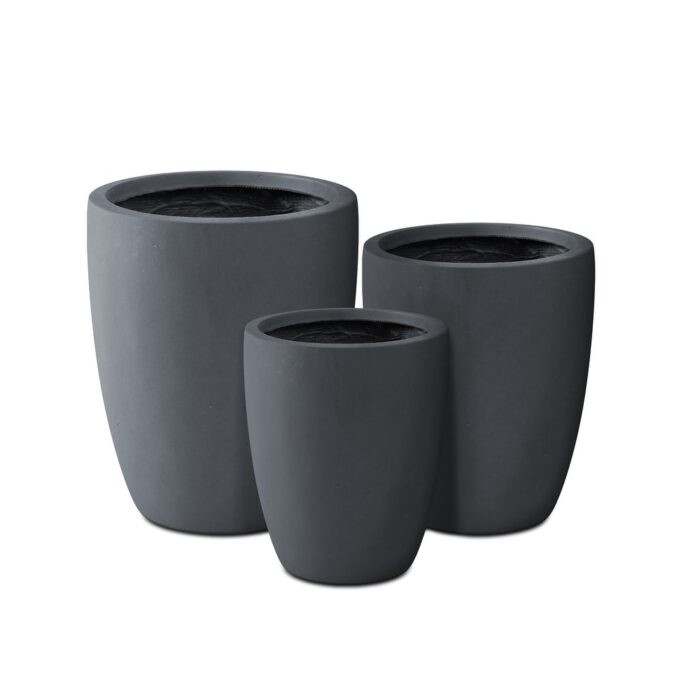 Kante 22.4", 20.4", 18.1"H Natural Finish Round Concrete Tall Planters (Set of 3), Outdoor/Indoor