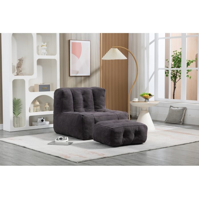 Fluffy Bean Bag Chair with Memory Foam and Ottoman