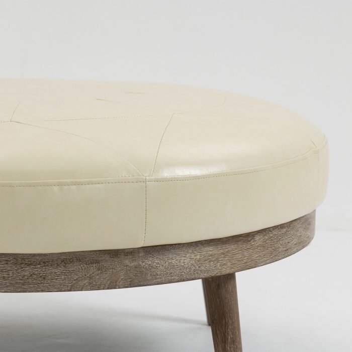 Krista 36-inch Round PU Leather Ottoman with Wood Framing - Image 2