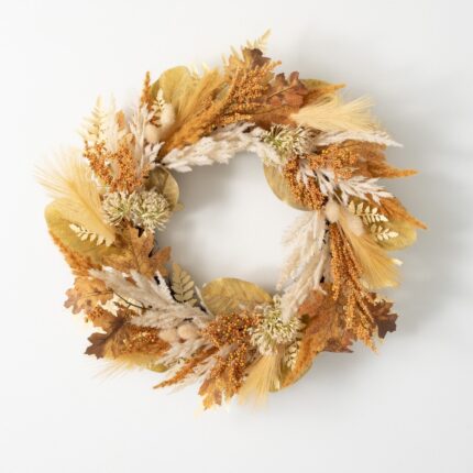 24"H Sullivans Dried Pampas Wreath For Front Door, Brown - 24"L x 4.5"W x 24"H