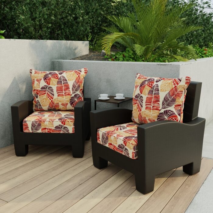 24" x 47" Beige Leaves Outdoor Deep Seat Chair Cushion Set - 46.5'' L x 24'' W x 6'' H