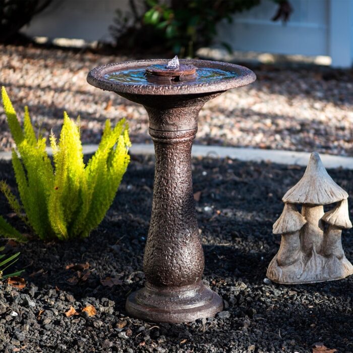 XBrand 23.43"H Resin, Stone Powder & Glass Fiber 1 Tier Water Fountain for Outdoor Decor, Birdbath Fountain, Dark Brown - Image 2