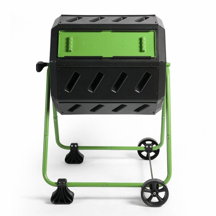 FCMP Outdoor HOTFROG 37 Gallon Dual Chamber Tumbling Composter Bin, Green - 28.4