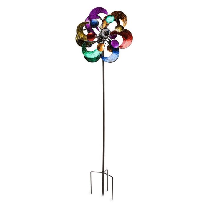 Oversized Multicolor Solar Lighted Gala Wind Spinner with Four Rotors - Image 2
